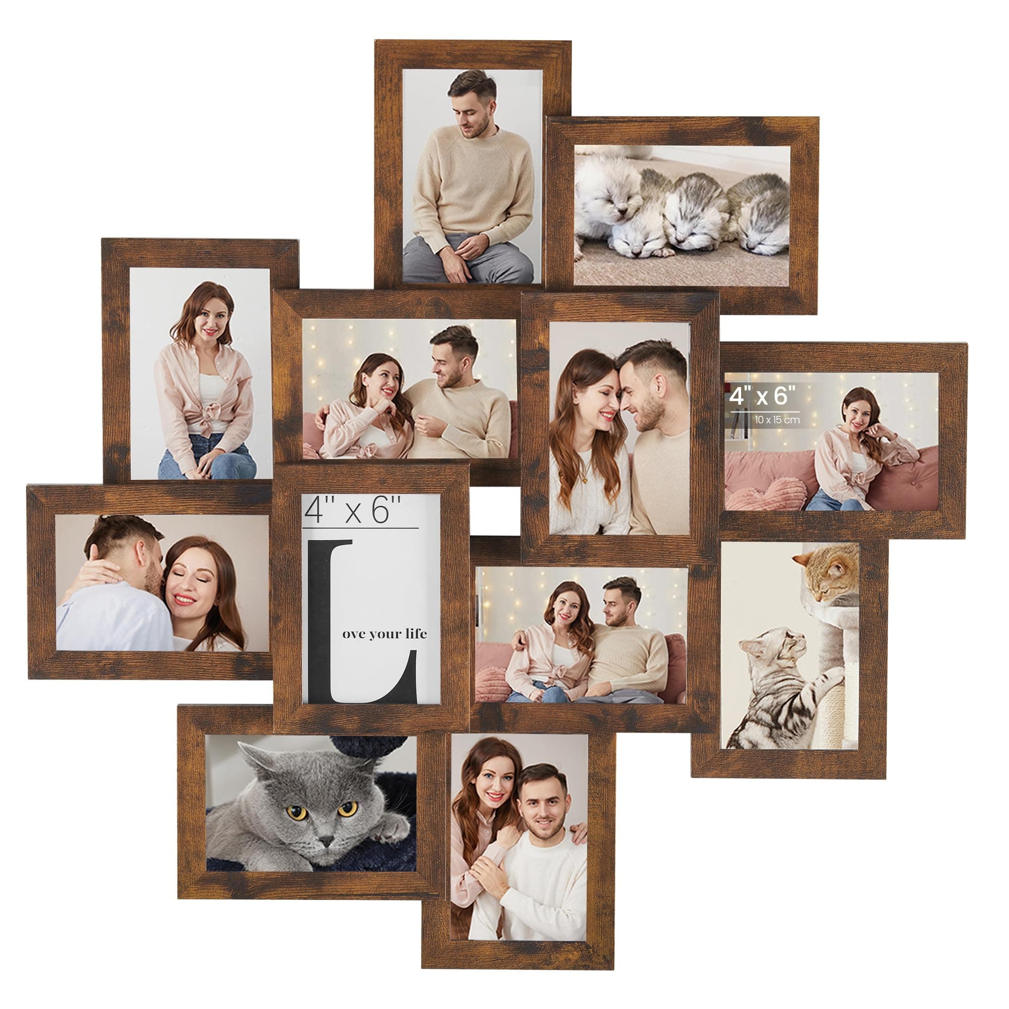 4x6 Picture Frames Collage Wall Decor, 12-Pack Photo Collage Frame, Multi Picture Frame Set with Glass Front, Assembly Required, Rustic Brown URPF022X01