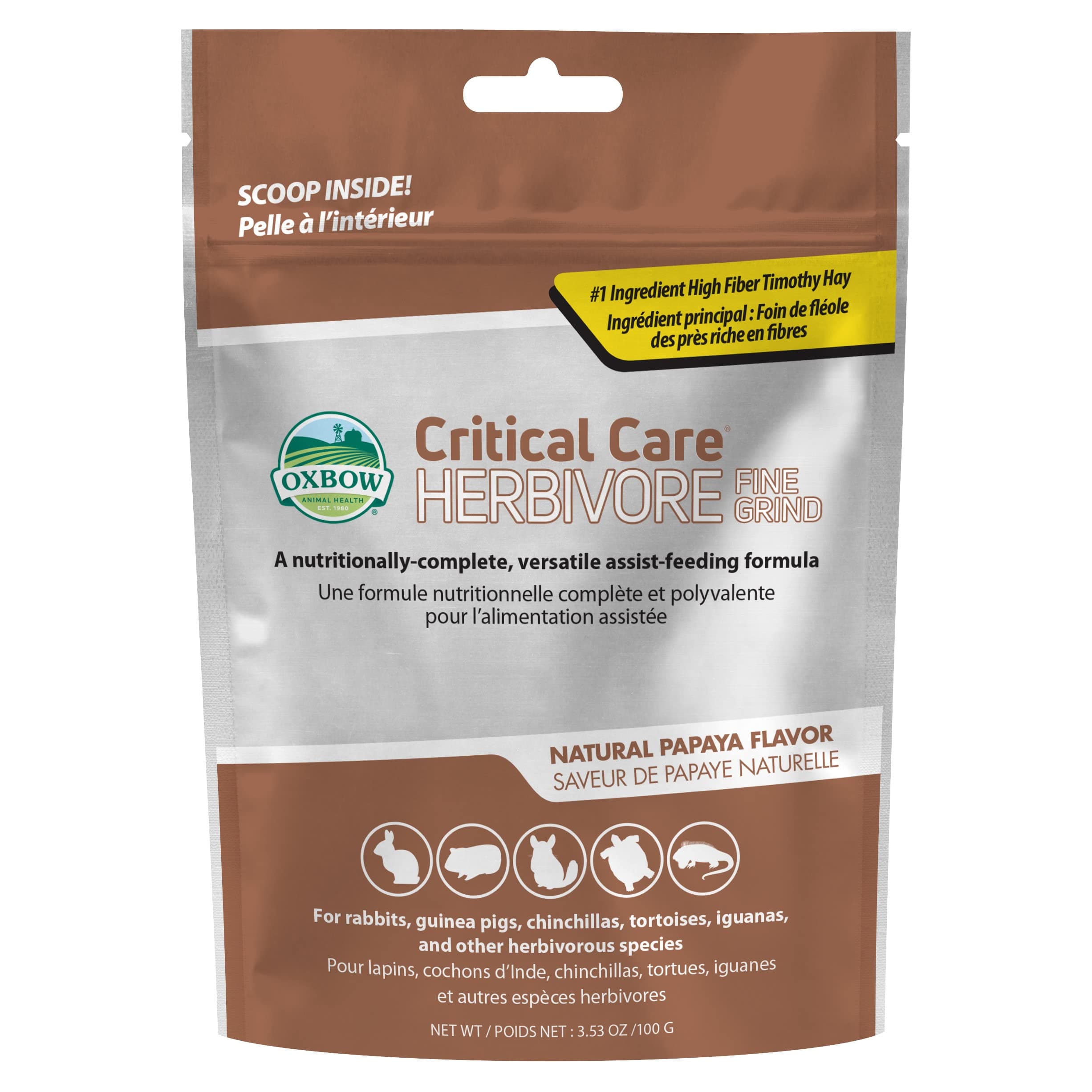 Critical Care Herbivore - Nutritionally Complete Feeding Assist Formula for Small Animals & Pets - Critical Care Herbivore Fine Grind Papaya (100g)