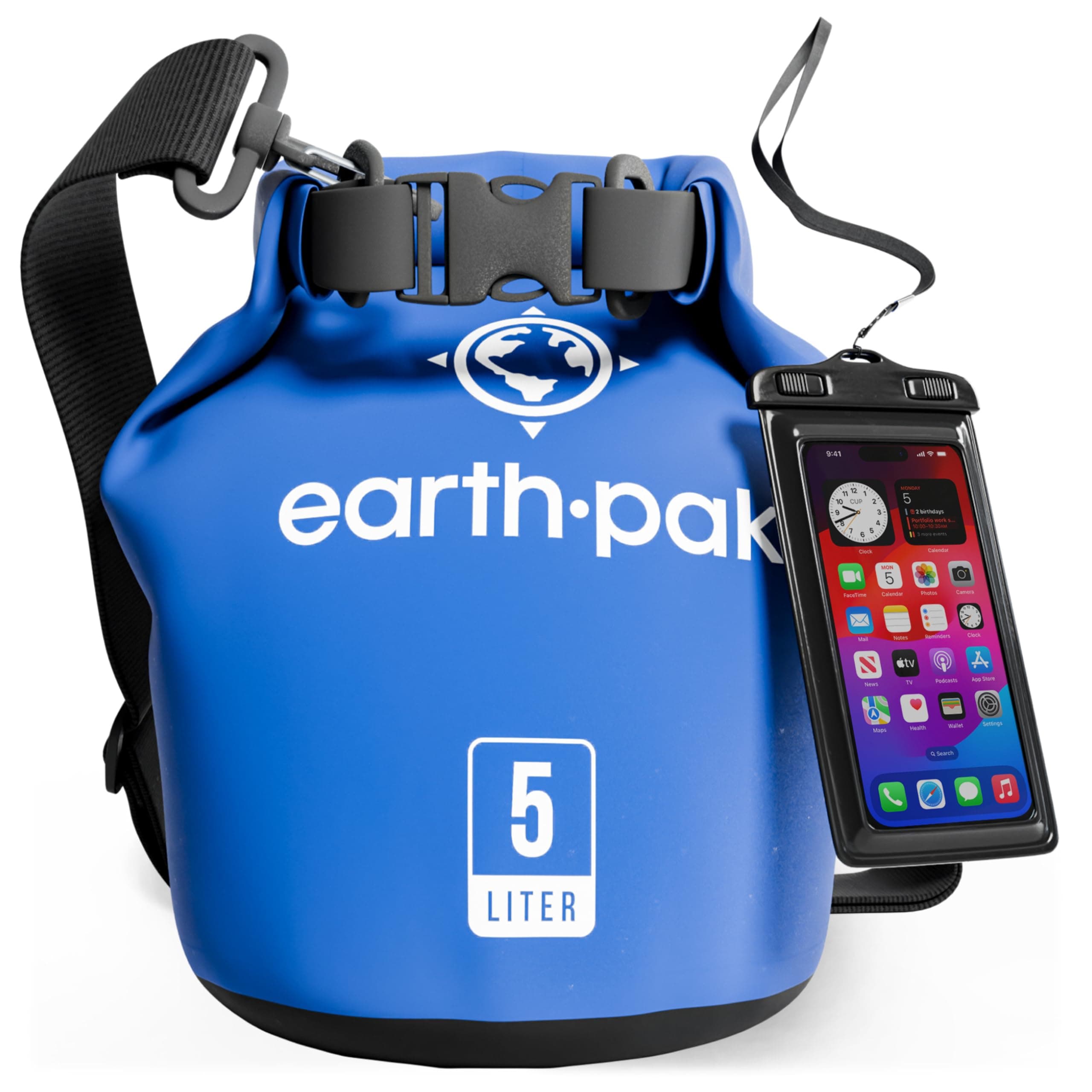 Earth Pak Waterproof Dry Bag Keeps Gear Dry with Roll Top Dry Compression Sack for Kayaking, Beach, Rafting, Boating, Hiking, Camping and Fishing with Waterproof Phone Case