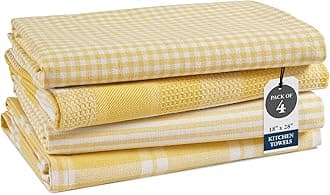 LANE LINEN Kitchen Tea Towels Set – 4 Pack (18” x 28”) 100% Cotton Dish Towel, Absorbent & Quick Drying Kitchen Cloth with Hanging Loop - Yellow