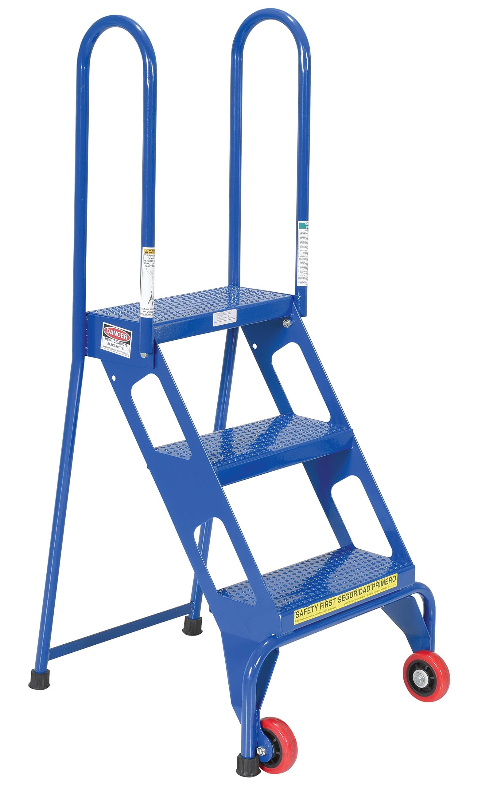 Vestil FLAD-3 Steel Folding Ladder with Wheels 3 Step 350 Lb. Capacity Blue