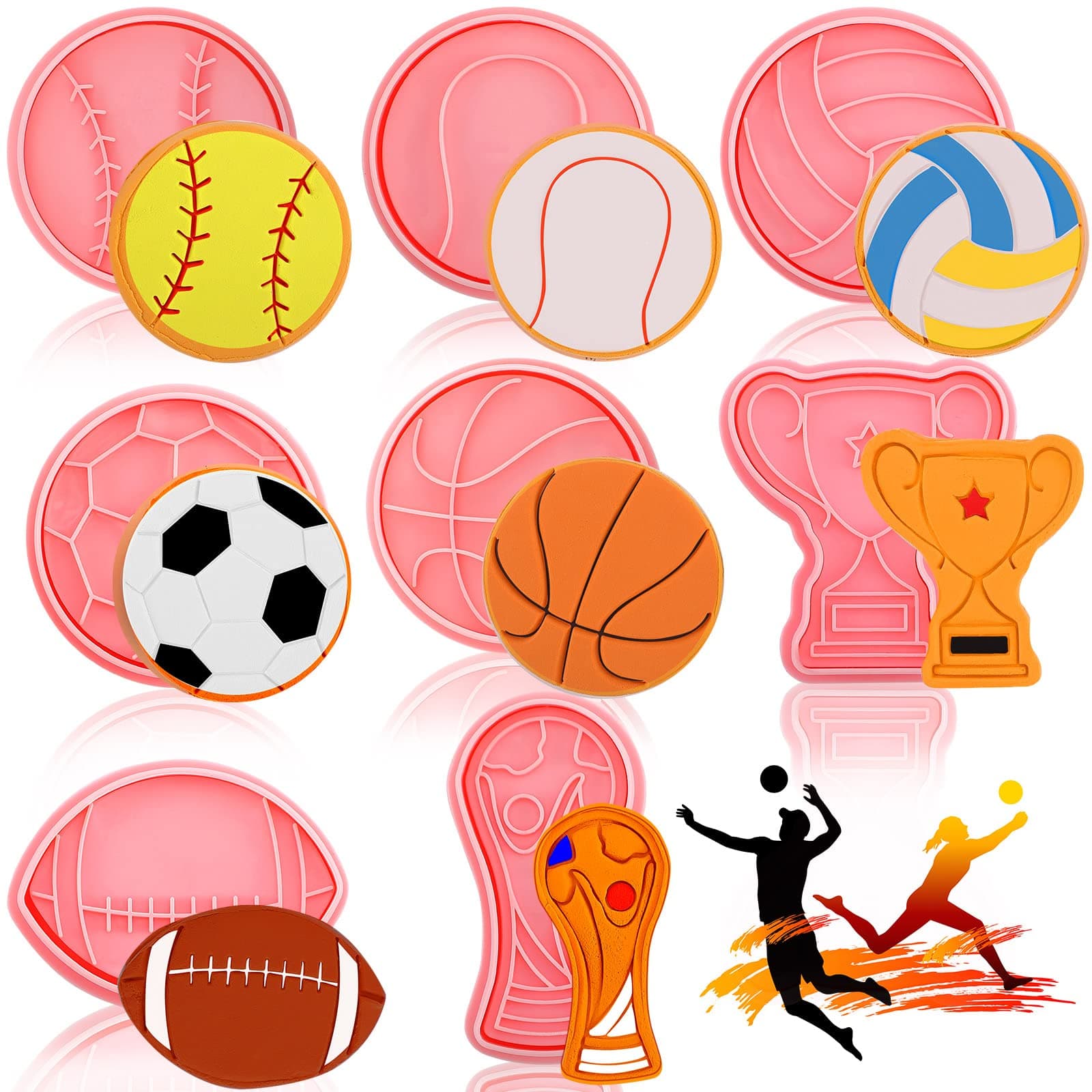 Hoolerry 8 Pcs Ball Shape Cookie Cutters Set 3D Football, Basketball, Volleyball, Soccer, Tennis Cookie Cutters Stamps for Sport Themed DIY Party Baking and Decoration Supplies