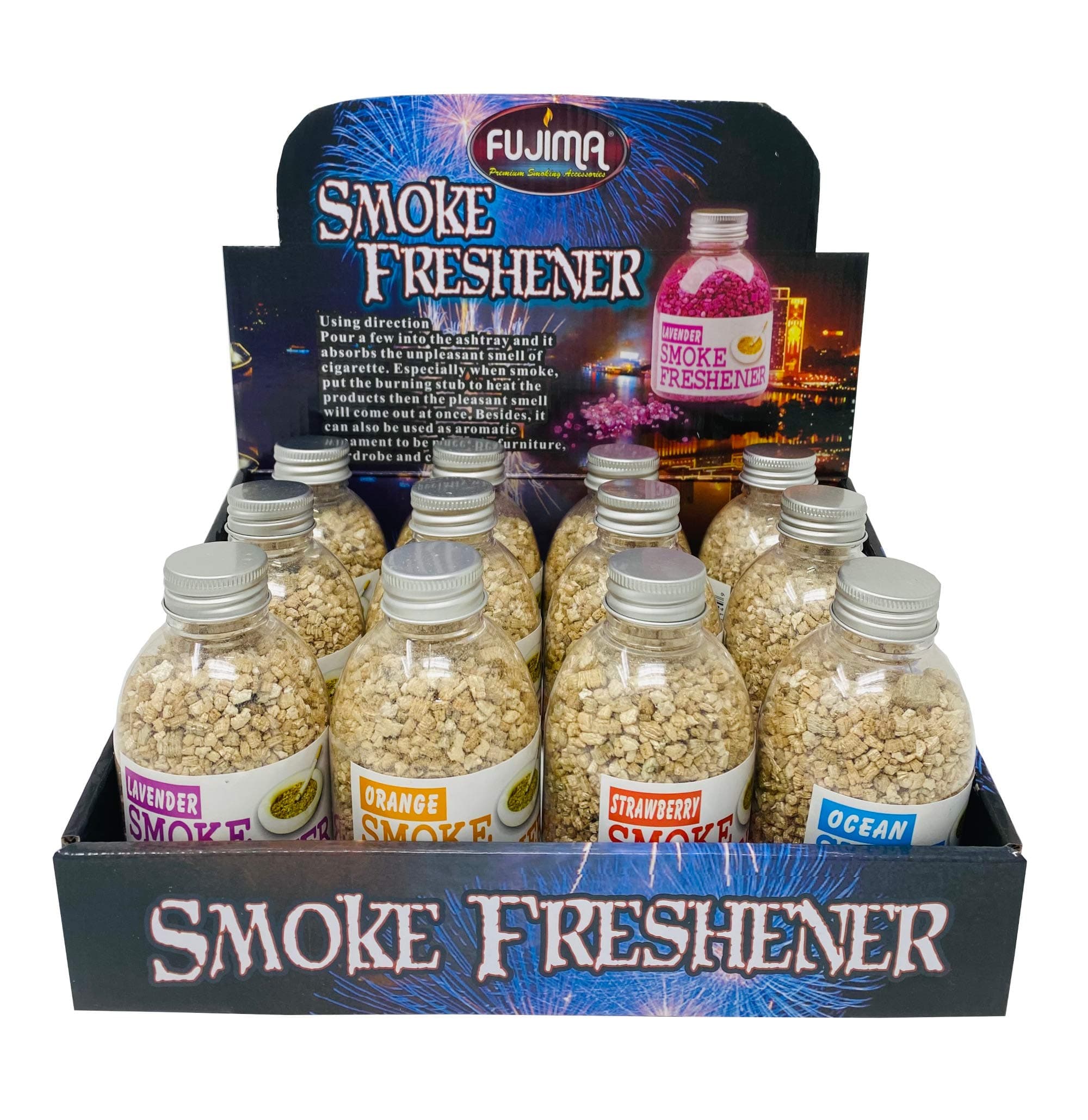 Fujima 12pc Smoke Odor Remover Ashtray Liner Display - Modern White Granules