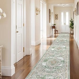 Washable 3x20 Long Hallway Runners, Extra Long Runner Rugs for Living Room Ultra Soft Floor Mat for Entry Bedroom Non Slip Accent Farmhouse Carpet for Ding Room (Green/Ivory, 3x20)