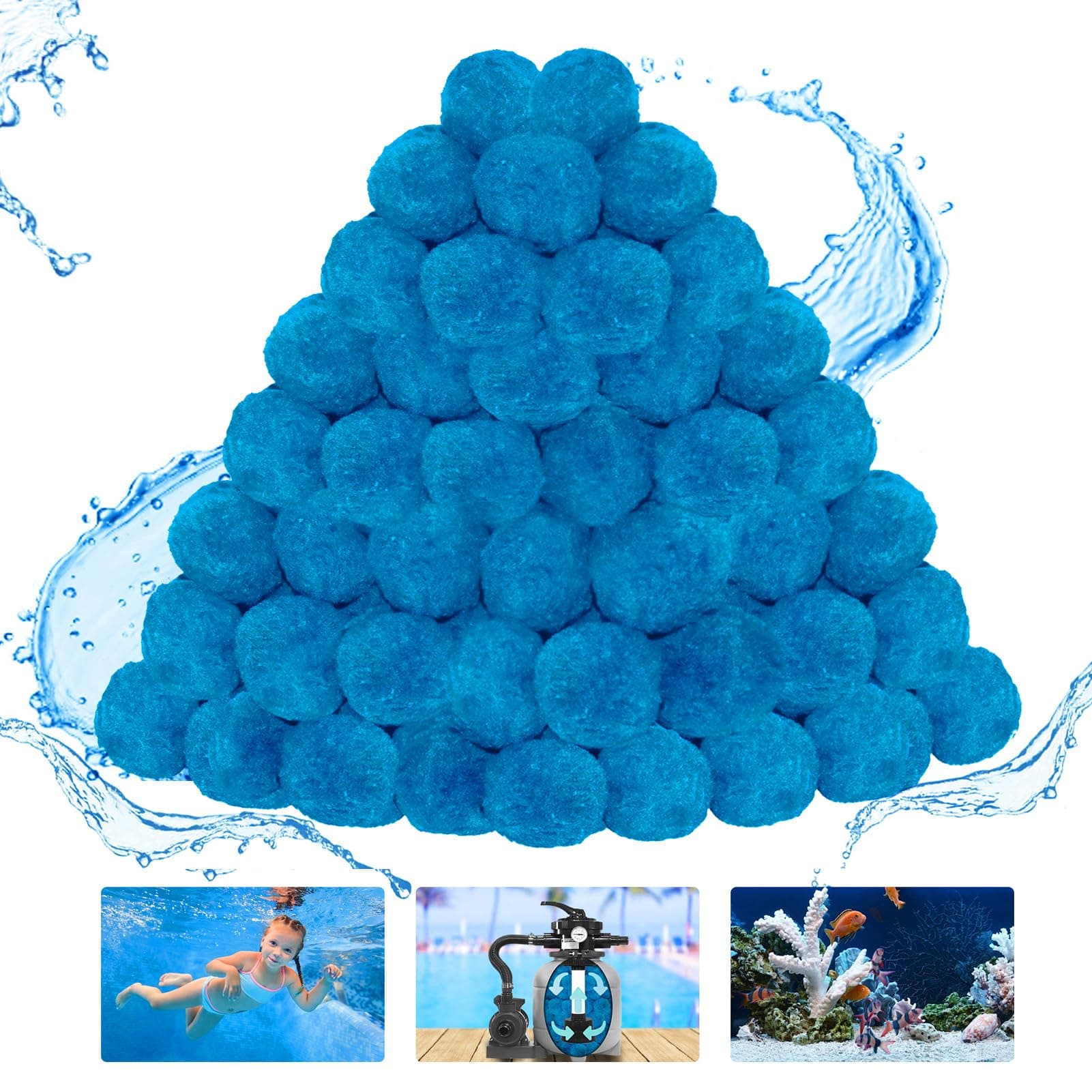 1.8 lbs Pool Filter Balls, New Upgrade Efficient Swimming Pool Filter Sand Alternative, Reusable Eco-Friendly Blue Filter Media Balls, Replace 70 lbs Filter Sand, Lasts for Several Seasons