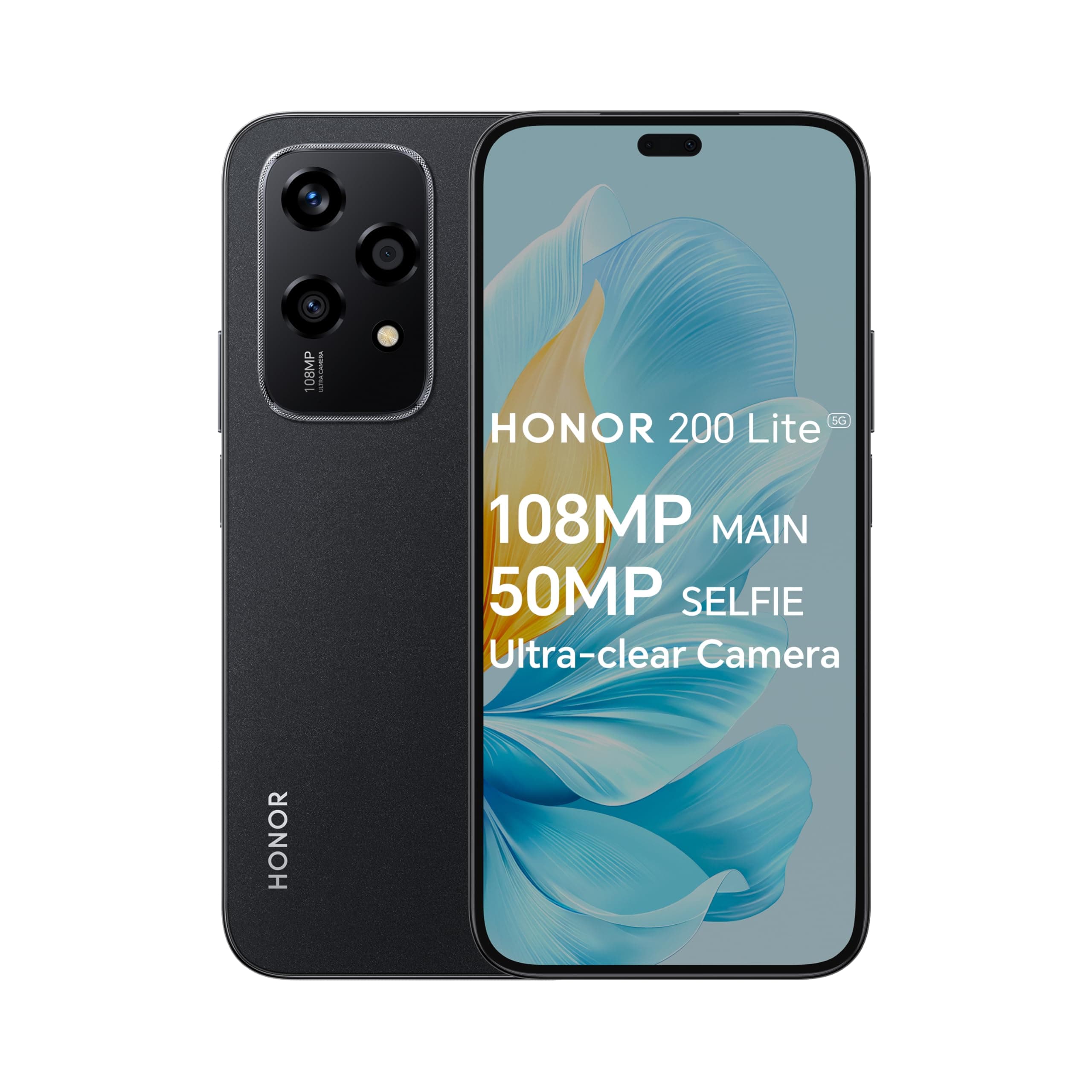 HONOR 200 Lite, 5G Dual SIM, 8GB RAM + 256GB ROM, 6,7” Anti-Drop AMOLED Display, 108MP Triple Rear Camera, Midnight Black - UAE Version, 1 Year Official Warranty (UAE Type Approved)