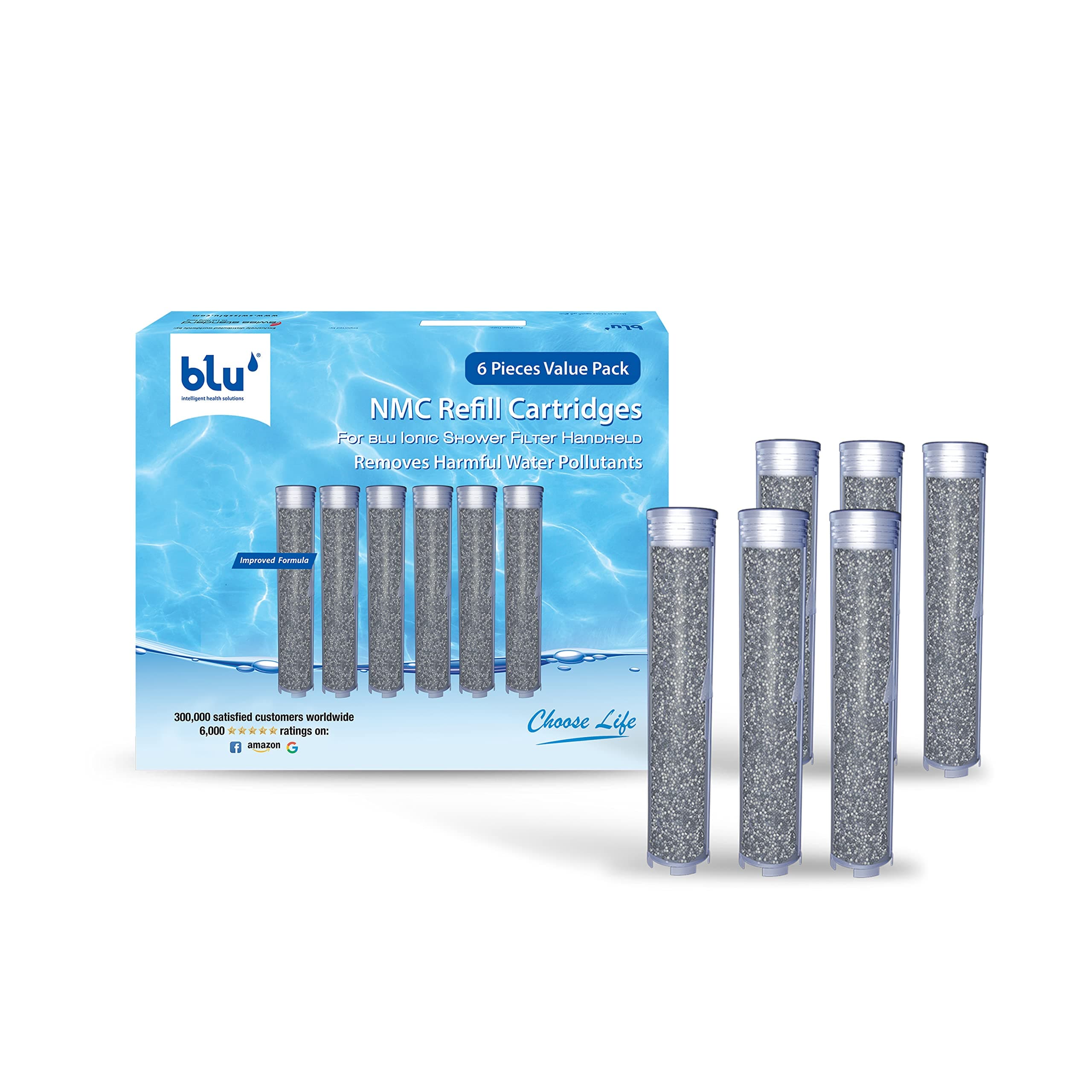 blu NMC Refill Cartridge for Handheld Blu Ionic Shower Filter - Nano Molecular Cluster technology - Combo Pack (6 units Value Pack)