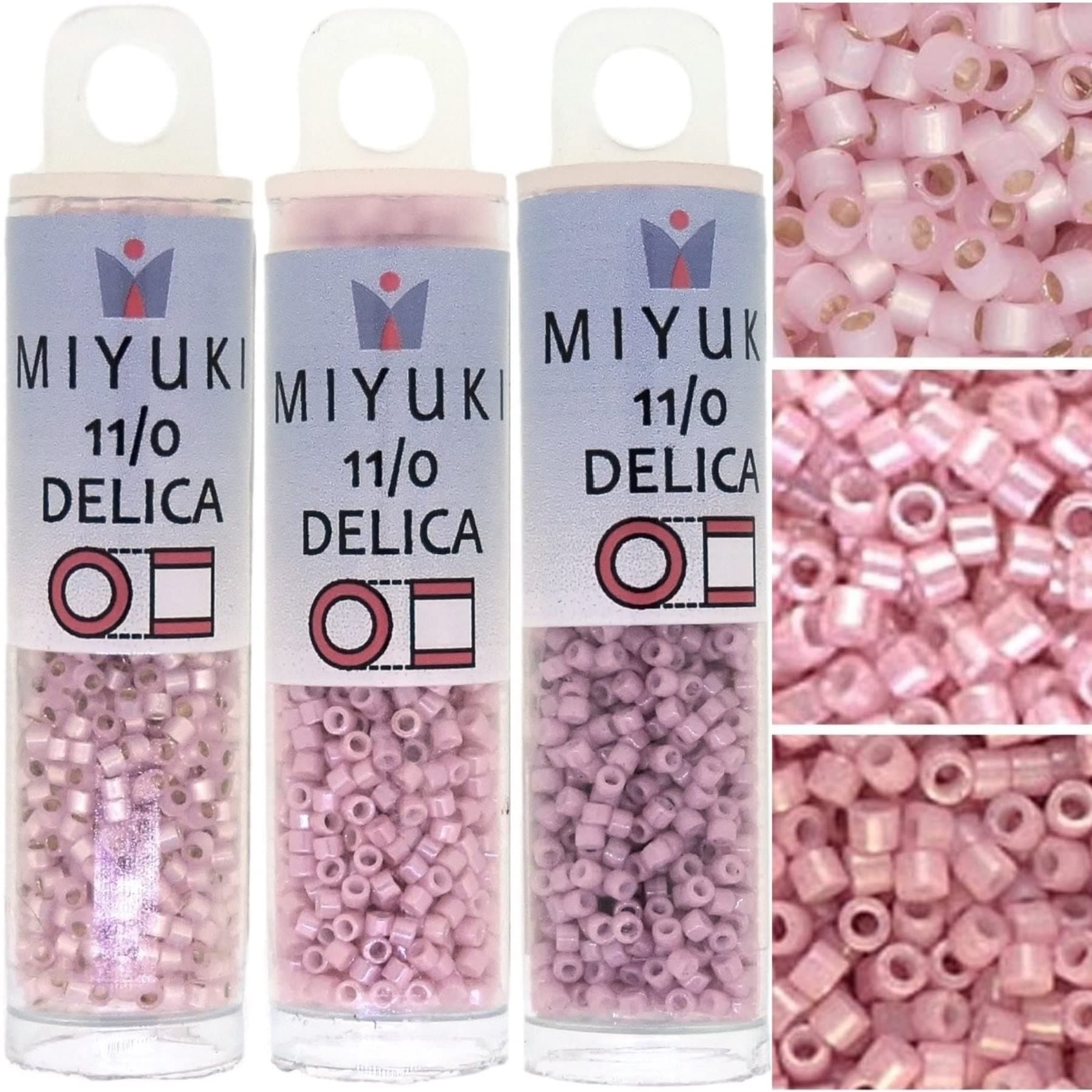 Miyuki Delica Seed Beads Bundle: 21GM, Size 11/0, Rose Delight Collection - DB210, DB1907, DB624-3 Tubes of 7 Grams ea