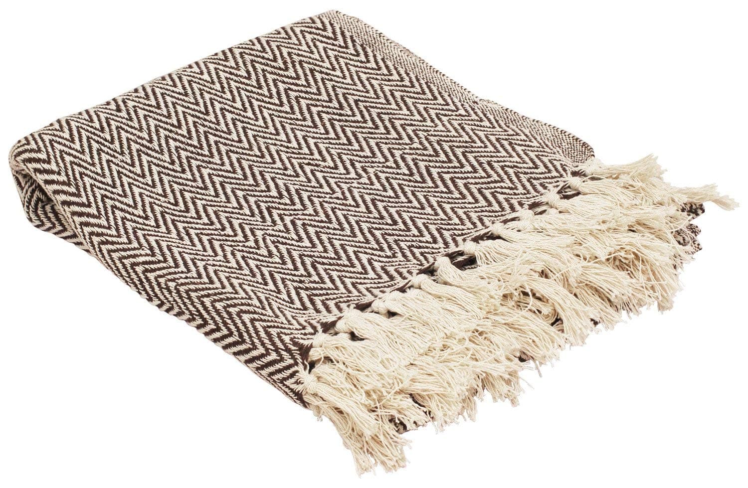 ETROVES Throw Blanket Under$20 – Brown Throw Blanket - Cotton Chevron Patterned Blanket Throw with Fringe for Chair, Couch, Picnic, Camping, Beach, Everyday Use