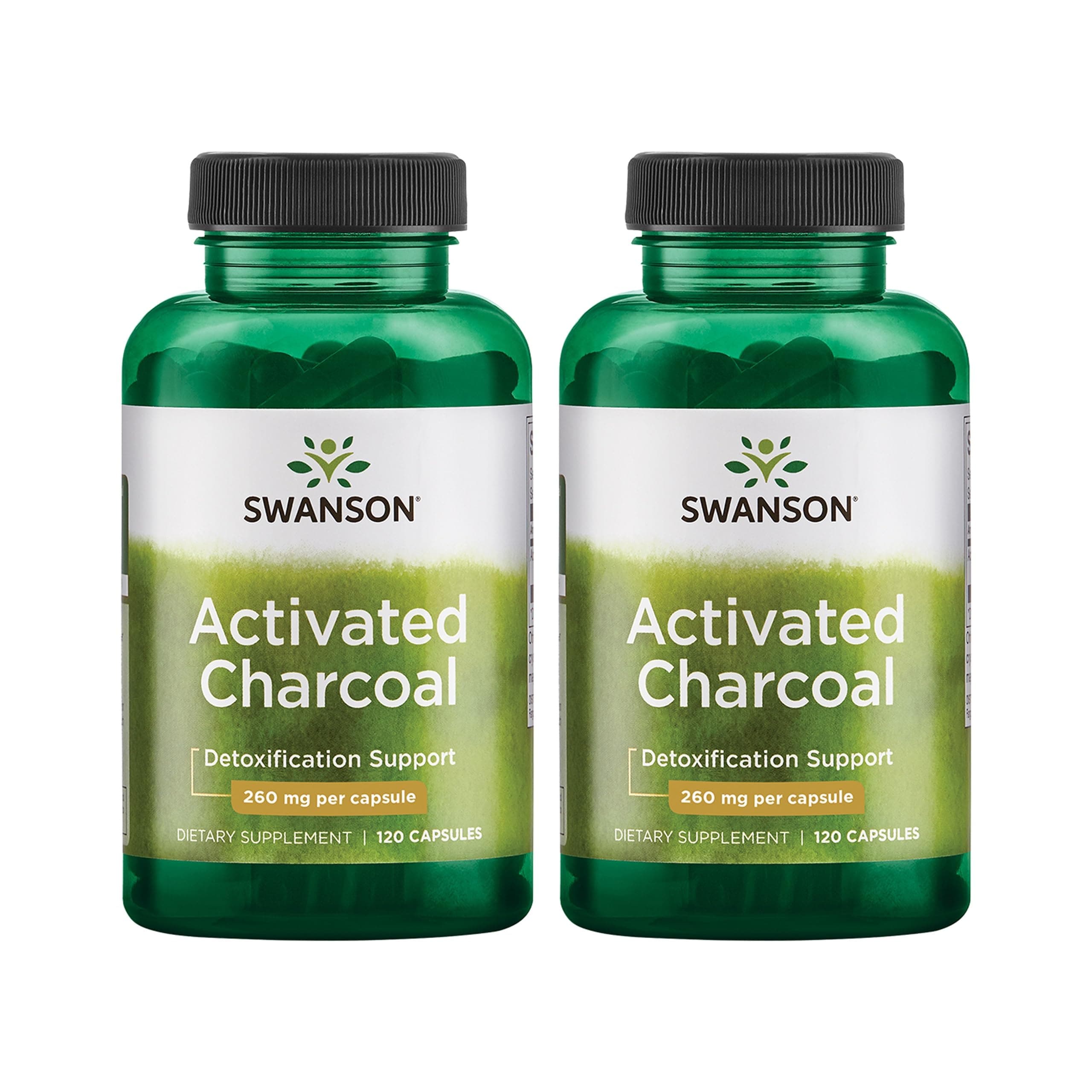 Swanson Activated Charcoal Digestive Support Supplement for Digestive-Comfort-Seeking Adults - 260 mg Per Capsule (120 Capsules, 520 mg Per Serving, 2 Pack)