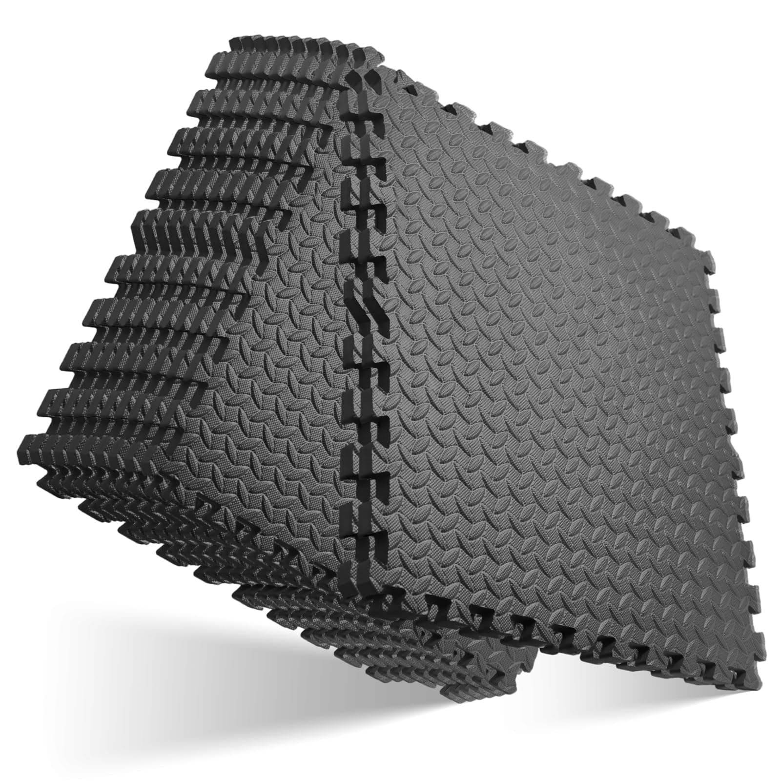 GWT EVA Interlocking Gym Flooring Tiles, 24"x24" 0.4" Thick Black Foam Exercise Mat for Home Gym, Workout Equipment Protection & Kids Play Area, 12 Tiles Covers 48 Sq Ft