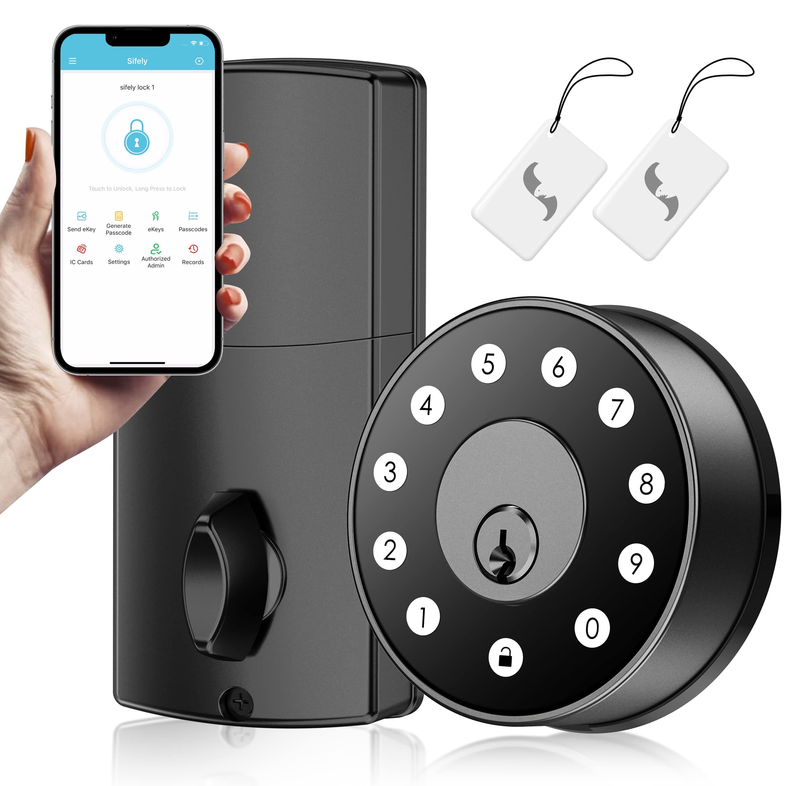 Sifely Keyless-Entry Deadbolt Smart Lock: Digital Keyless Entry Door Lock for Front Door, Code & Fob Access, App Control, Auto Lock, Easy to Install, Black
