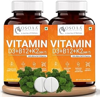 Vitamin D3 K2 MK7 Supplement - 120 Tablets | 600 IU | Promotes Calcium Absorption, Bone Health, Muscle Strength & Immunity | Plant Based - Lichen Source | (Pack of 2)