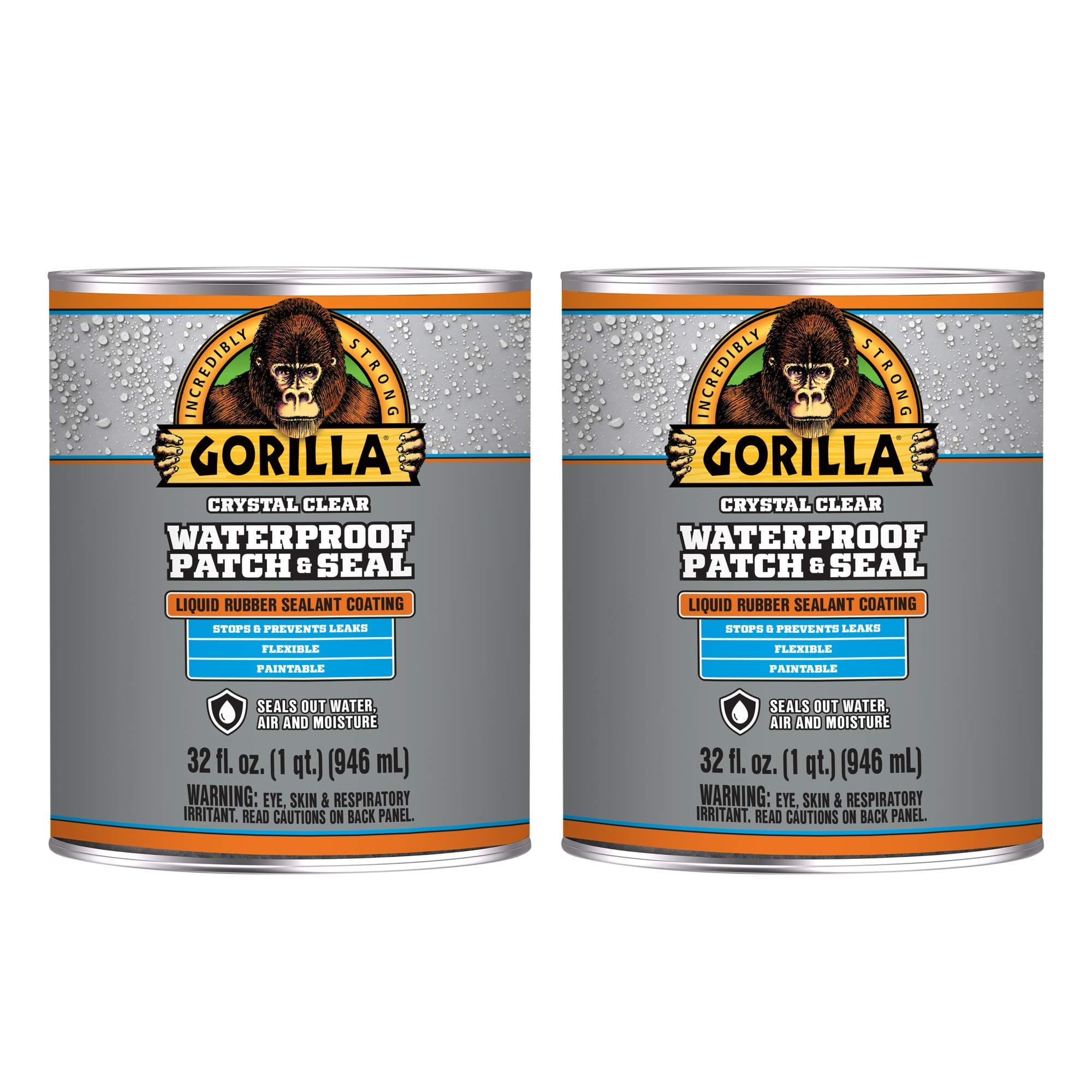 Gorilla Waterproof Patch & Seal Liquid Rubber Sealant; Crystal Clear; 32oz (Pack of 2)