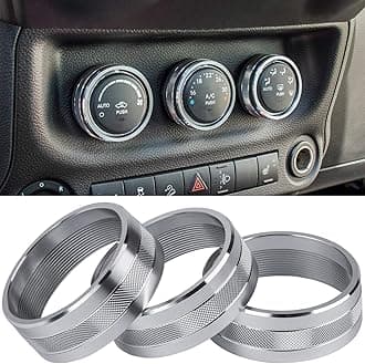 Audio Air Conditioning Button Cover Decoration Twist Switch Ring Trim for Jeep Wrangler JK JKU Patriot 2011-2018, Compass 11-16, Liberty 08-12, Dodge Challenger 08-14 Interior Accessories (Silver)