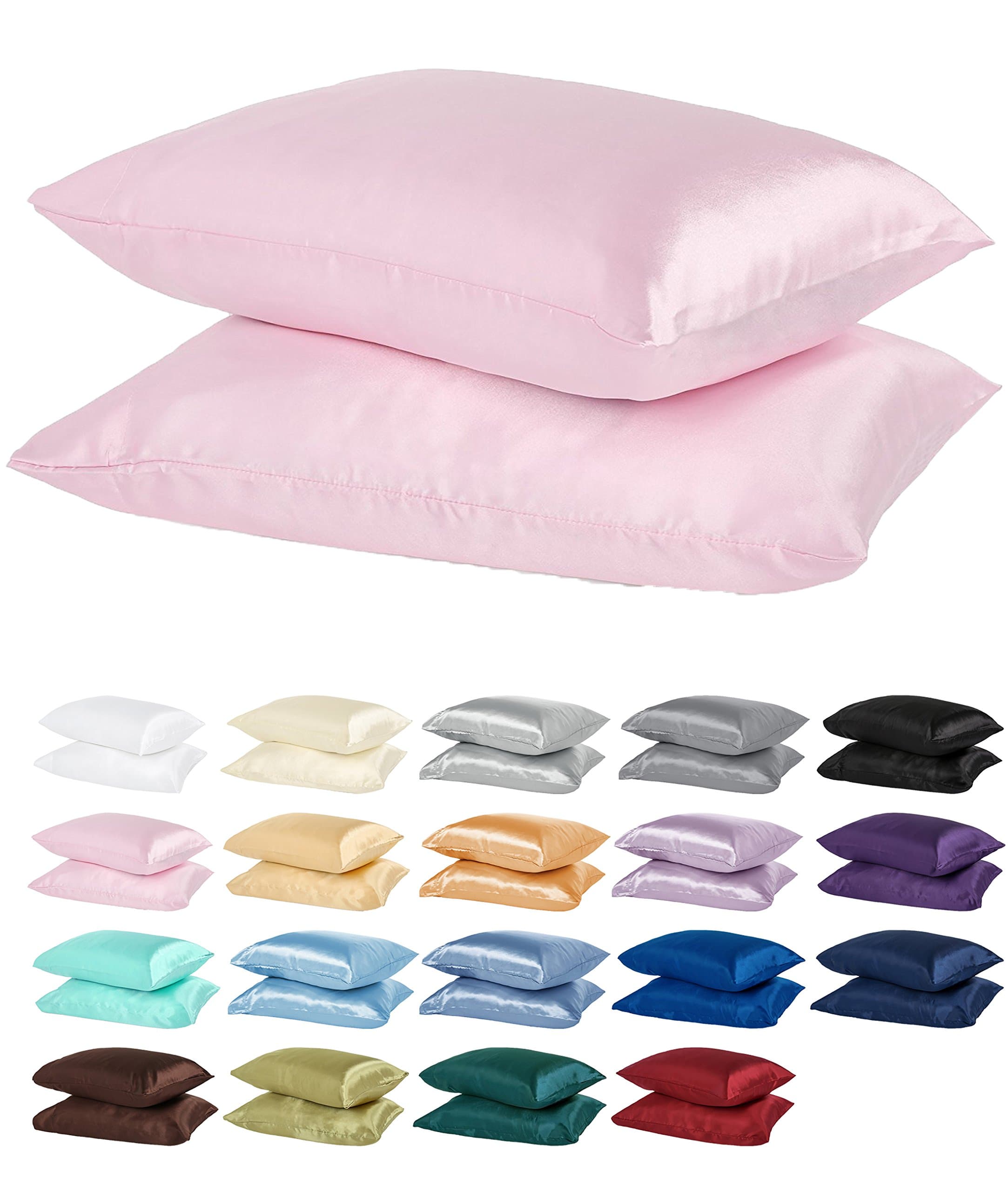 DreamHome Satin Pillow Case with Zipper, 2 Pillow Cases (Standard, Pink)