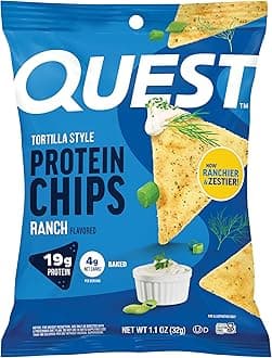 Quest Nutrition Ranch Tortilla Style Protein Chips, 19g Protein, 4g Net Carb, High Protein, Low Carb, Gluten Free, 1.1 Ounce (Pack of 12)