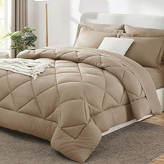 Full Size Comforter Sets Taupe - 7 Pieces Bed in a Bag Full, Luxury Soft Bed Set for All Seasons, Bedding Set with Down Alternative Comforter, Sheets, Pillowcases & Shams
