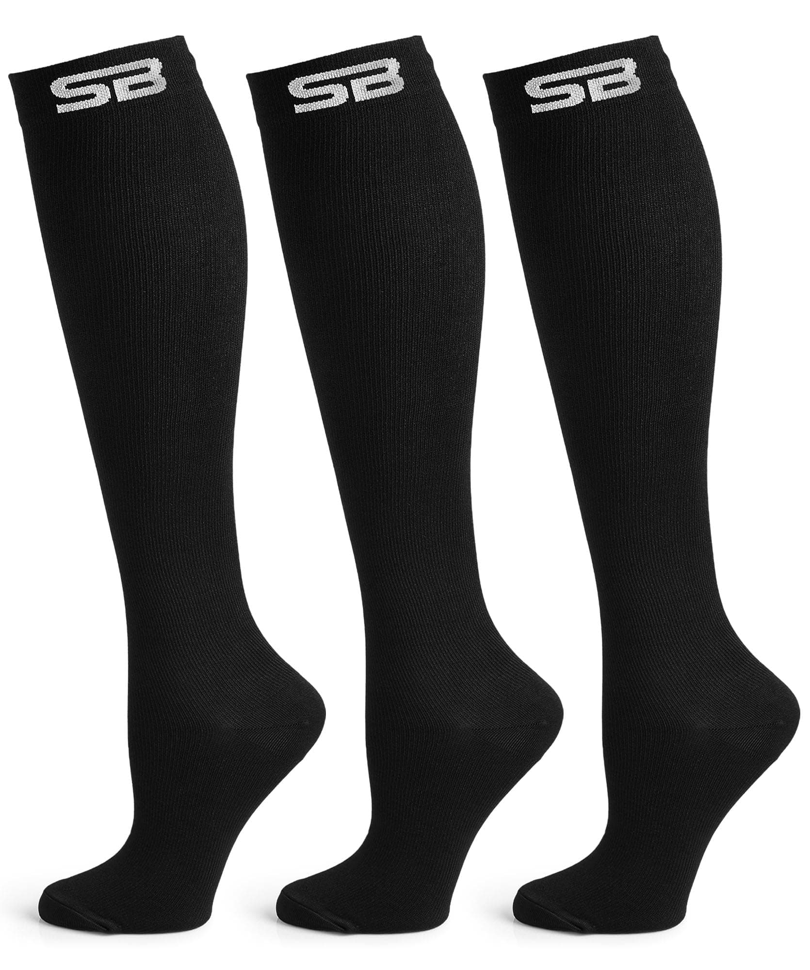 SB SOX 3-Pair Compression Socks (15-20mmHg) for Men & Women – Comfortable Socks, Easy to Put On – Best Socks for Daily/Any Use, Running, Nurse, Travel