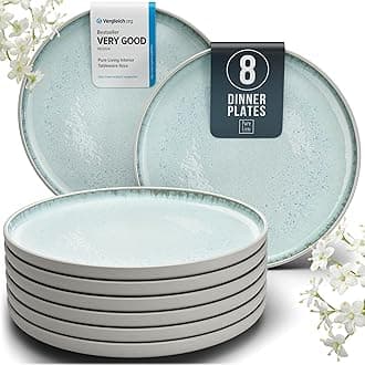Stoneware Dinner Plates Set of 8, Modern Ibiza-Style Stoneware , 10.2" Ceramic Plates With Lipped Edges, Dishwasher, Microwave Safe Dinner Plates, Stoneware Plates, Kitchen Plates