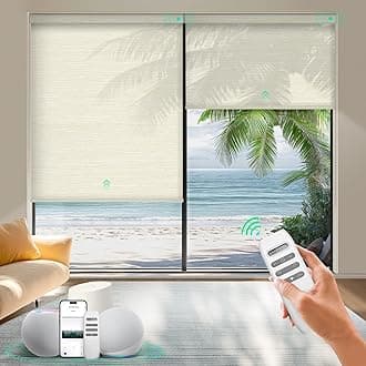 Motorized Roller Shades, Smart Blinds for Windows, Remote Automatic Window Shades, Electric Shades, Light Filtering, Compatible with Alexa Google Apple Home (Summer Haze-Cream LF)