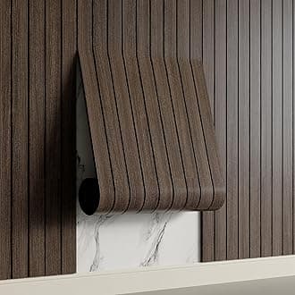 Yutianli PVC Slat Wall Panel Peel and Stick 236"x 15.7" Faux Wood Slat Panel Artificial Smoked Wood Grain Self-Adhesive Soundproof 3D Wall Panel for Walls and Ceilings