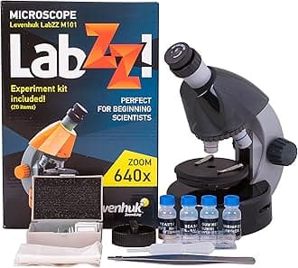 Levenhuk LabZZ M101 Moonstone 640x Portable Microscope Science Kit for Children with LED Light, Kids Beginner Educational STEM Toys Set, Prepared Sample Slides, and Illustarted Experiment Guide (EN)