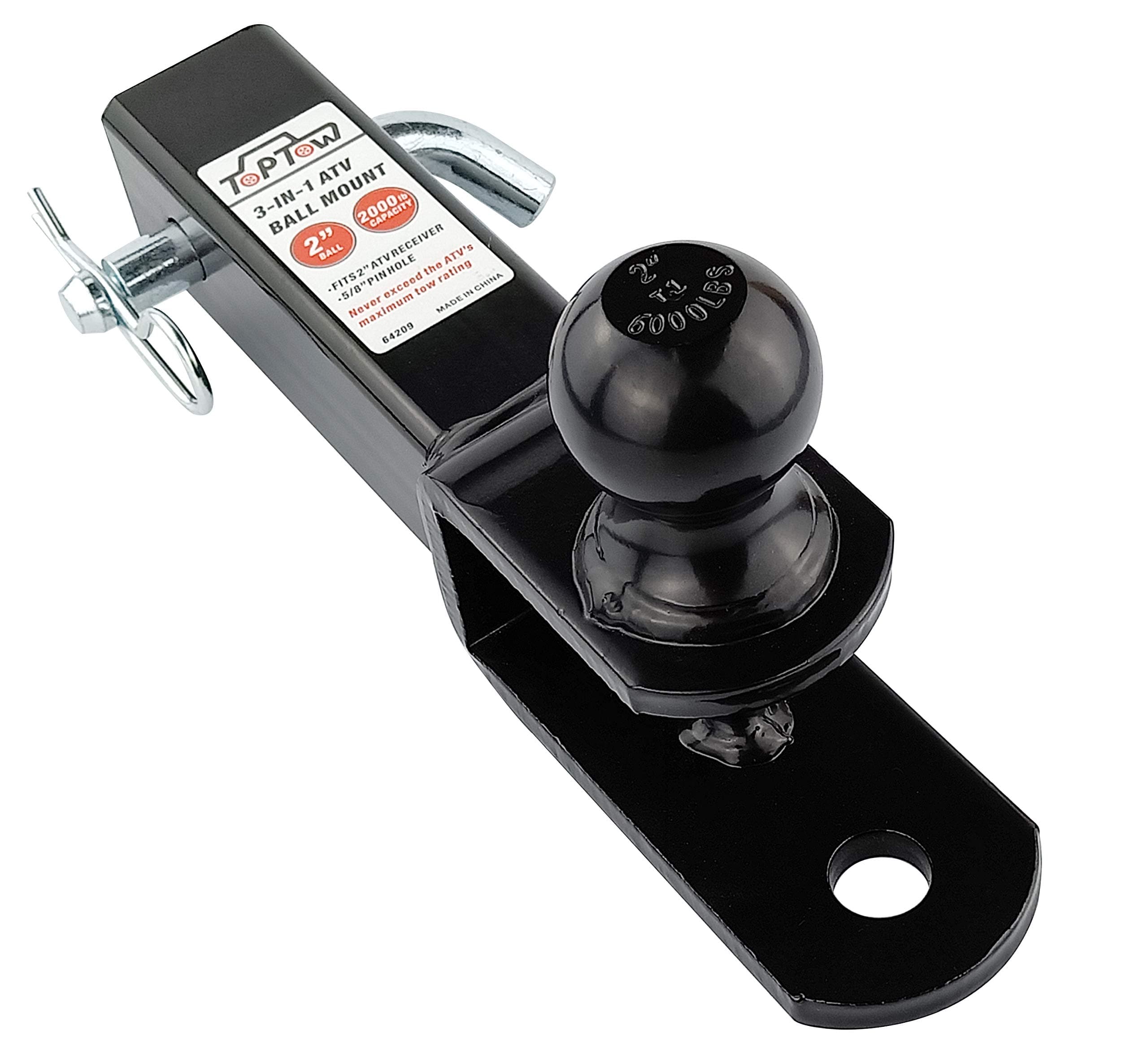 3 in 1 ATV/UTV Towing Hitch Receiver Ball Mount Adapter with 2 inch Ball Fit for 2 inch Receiver