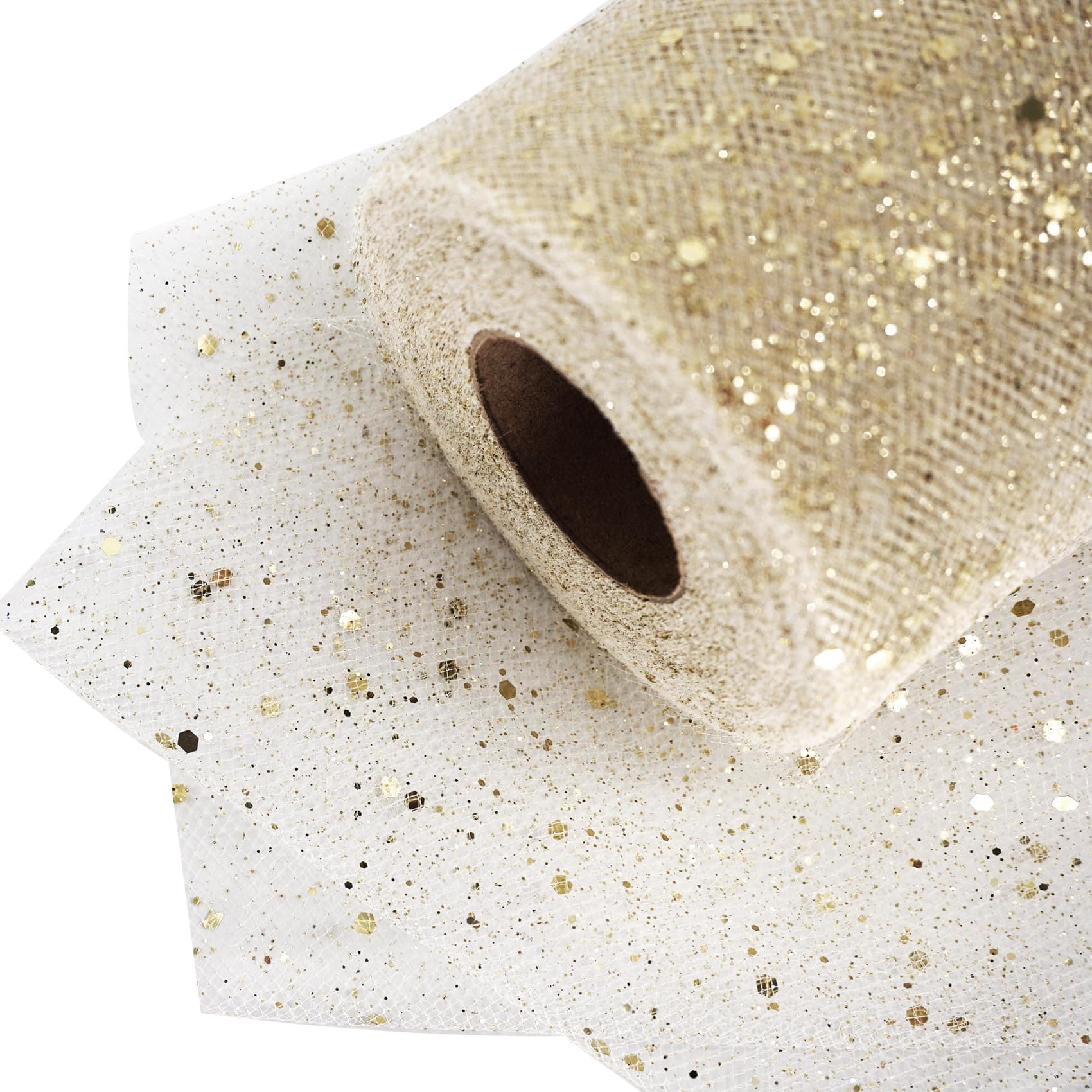 Ableme Deco Glitter Tulle Fabric Rolls 6 Inch 50 Yards (150FT) Sequin Sparkling Ribbon Spool Netting for Wedding, Tutu Skirt, Gift Wrapping, Party Decoration (Ivory)