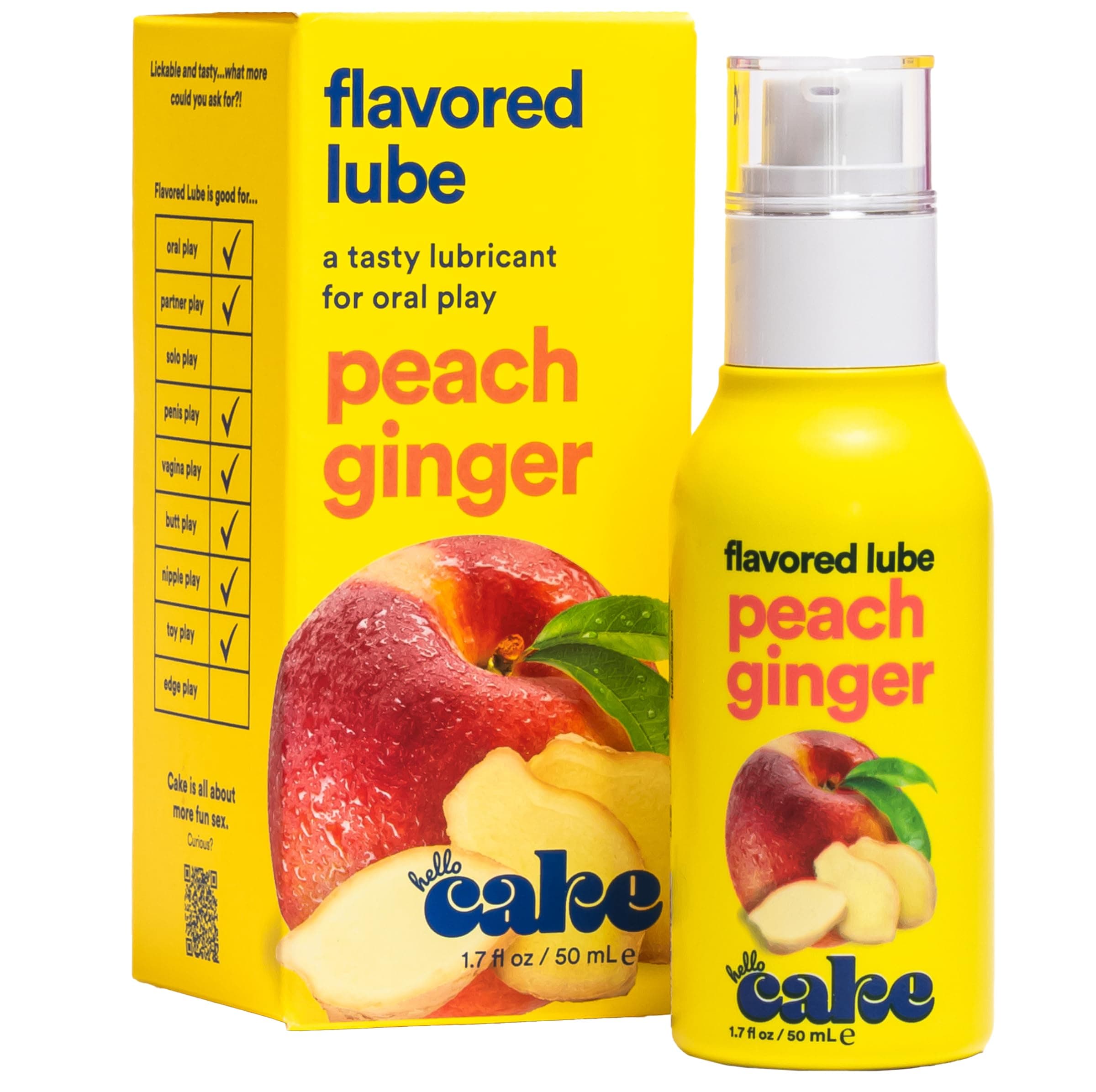 Hello Cake Peach Ginger Flavored Personal Lubricant - Water-Based Lube - No Aftertaste, Easy Clean-Up - Vegan, Sugar-Free, Gluten-Free, & Hormone-Free - 1.7 fl oz