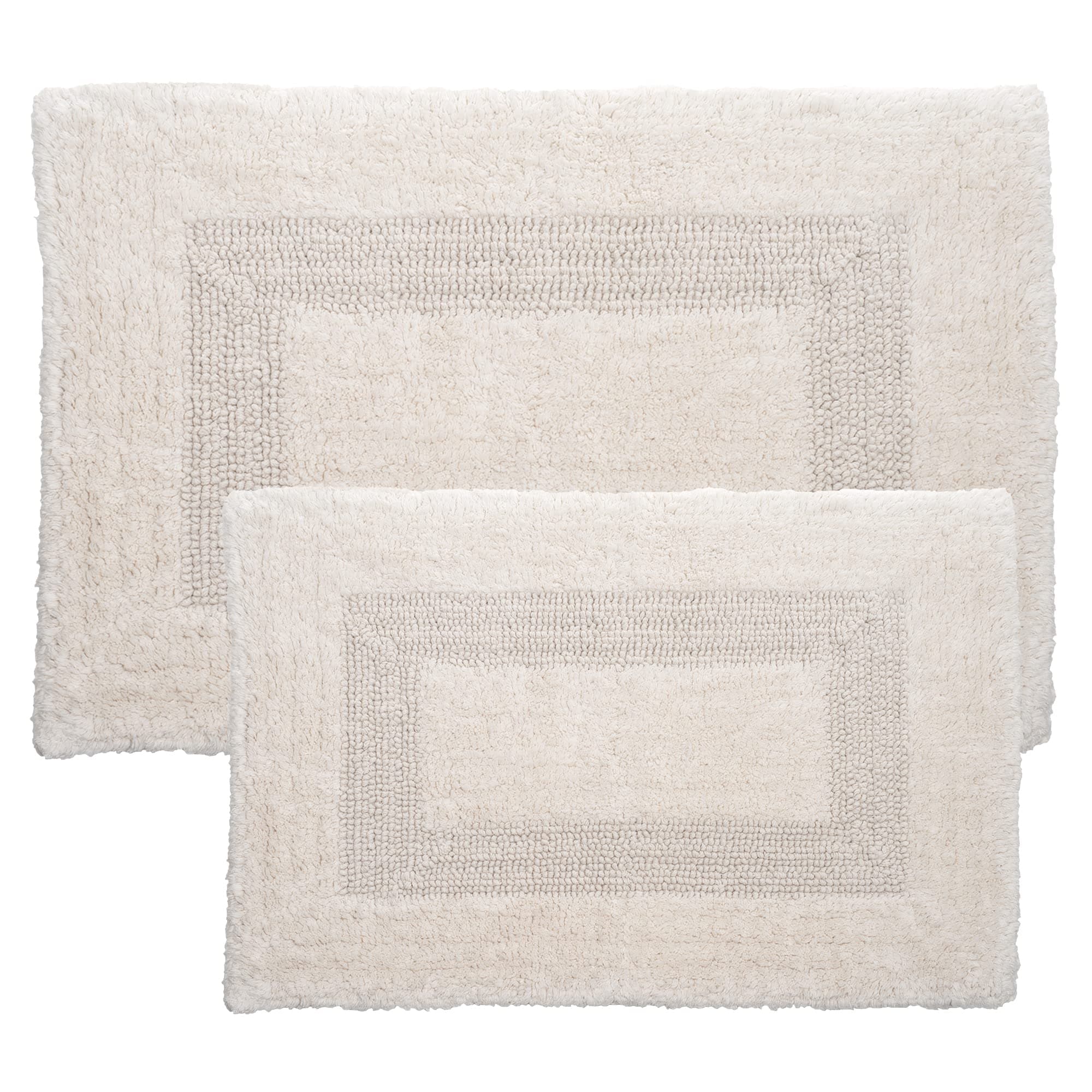 Bathroom Rugs - 2-Piece Cotton Bathroom Mat Set - Machine Washable Bath Mats for Washroom, Kitchen, or Laundry Room by Lavish Home (Ivory)