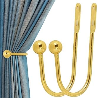 Curtain Holdback, 2 Pcs Wall Mounted Drapery Tiebacks with Screws, Heavy Duty Metal Decorative Window Drapery Holder Curtain Hook, Gold