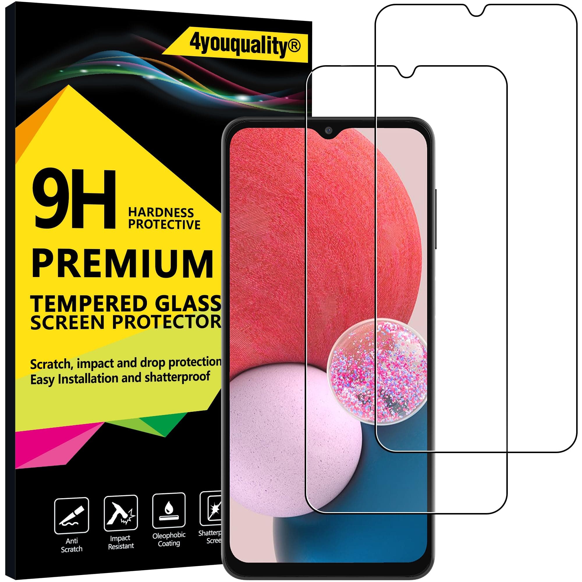 4youquality Screen Protector for Samsung Galaxy A13 5G/4G, Tempered Glass Film, 2-Pack, [LifetimeSupport][Impact-Resistant][Anti-Scratch]