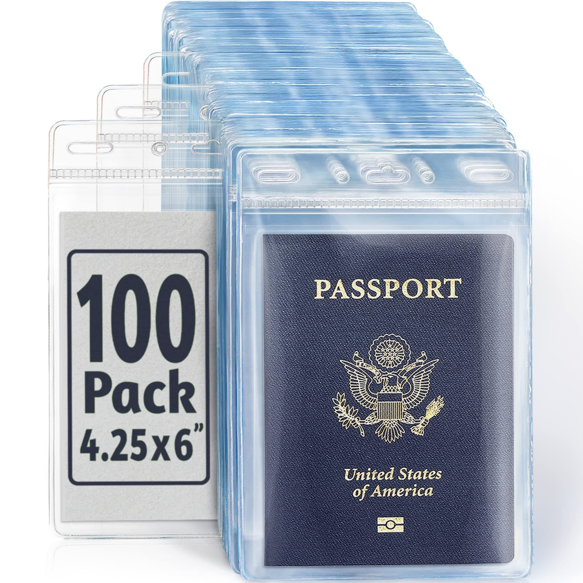 - EcoEarth Passport & Identification Card Holders with Soft Edge (Clear, 4x6 Inch, 100 Pack), Extra Large Vertical ID Holder, Zipperless Plastic Name Badge Holders