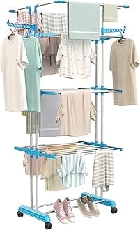 Synergy - Premium Heavy Duty Stainless Steel Foldable Cloth Drying Stand/Clothes Stand for Drying/Cloth Stand/Clothes Dryer/Laundry Racks (4 Tier) Blue - SY-CS19-L4