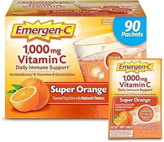 1000mg Vitamin C Powder for Daily Immune Support Caffeine Free Vitamin C Supplements with Zinc and Manganese, B Vitamins and Electrolytes, Super Orange Flavor - 90 Count/3 Month Supply