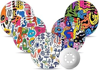 Libre 3 & Plus Sensor Covers Waterproof, Amolyfe 10 Pack Freestyle Libre 3 Covers, Bump-Proof with Hard Cap, Breathable Latex Free Glucose Sensor CGM Adhesive Patches, 14-Day CGM Protection (Graffiti)