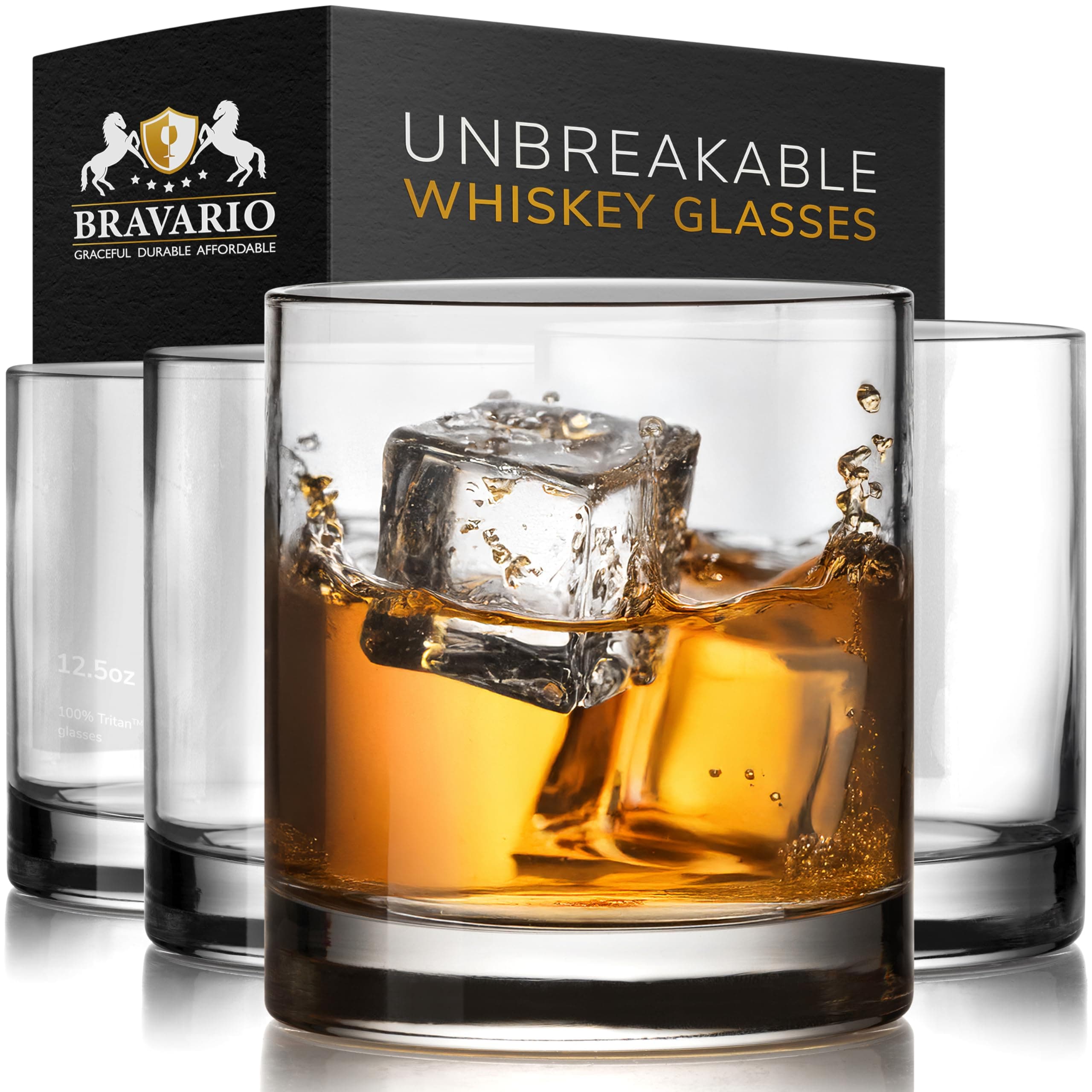Unbreakable Tritan Plastic Whiskey Glasses | Shatterproof Double Rocks | Dishwasher-Safe | BPA-free | Perfect for Cocktail Bourbon | 12.5 oz, Set of 4