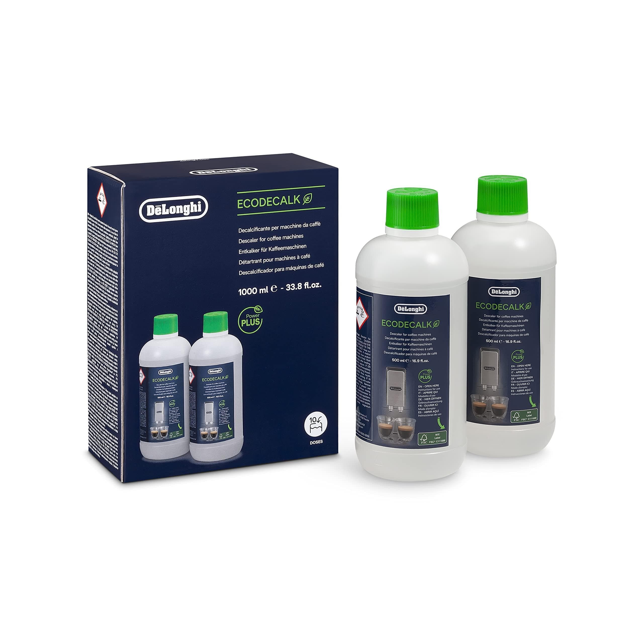 De'Longhi EcoDecalk Descaler, 500ml (Pack -2) - Eco-Friendly Limescale Remover for Coffee Makers