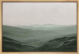 SIGNFORD 額入りキャンバスウォールアート モノクロ 緑の山と谷 風景 荒野 油絵 印象派 伝統的な風景 リビングルーム 寝室 オフィス用 - 24 x 36インチ
