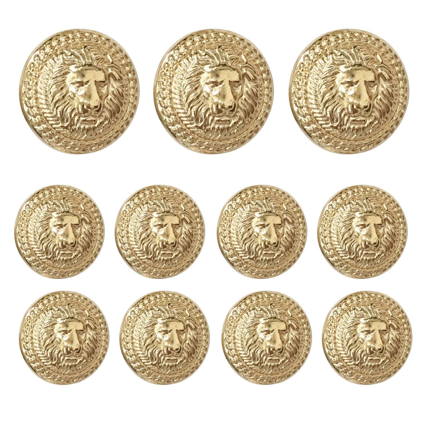 Lion Head Circular Metal Vintage Button, for Coat, Blazer, Suits, Uniform, Jacket, etc (Gold), 11 Pcs