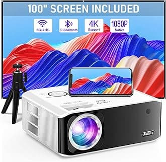 AuKing Projector, 2025 Upgraded Electric-keystone Projector, Full HD 1080P Home Theater Video Projector, Compatible with HDMI/USB/AV/Smartphone/TV Box/Laptop
