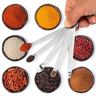 5Pcs Measuring Spoons Set Stainless Steel - Dry Measure Spoons Liquid Teaspoon Measure Coffee Measuring Spoon - Small Spoons for Spice Jars Baking Items Cooking Spoon Sets for Kitchen with Hold Ring