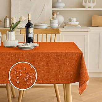 Decorelia Waterproof Wipeable Table Cloth Rectangle Table for Wedding, Faux Linen Rustic Reusable Rectangular Table Cloth Cover for Dining, Party & Camping(Oblong,60 x 104 Inch (8-10 Seats), Rust)