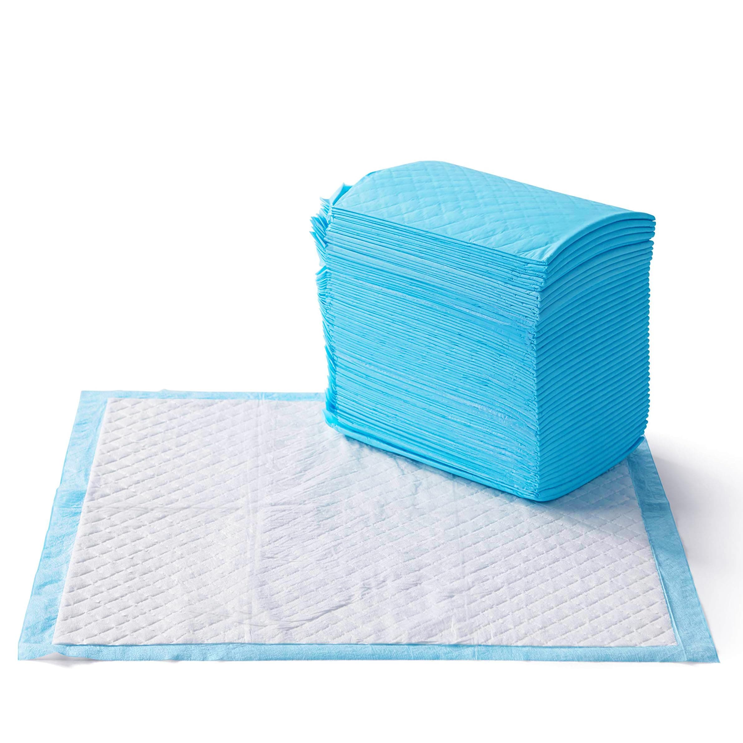 Amazon Basics Heavy Duty Dog and Puppy Pee Pads, Leak-Proof 5-Layer Super Absorbent, Quick-Dry Surface for Potty Training, Regular Size, 24x23", Blue & White, 50 Count