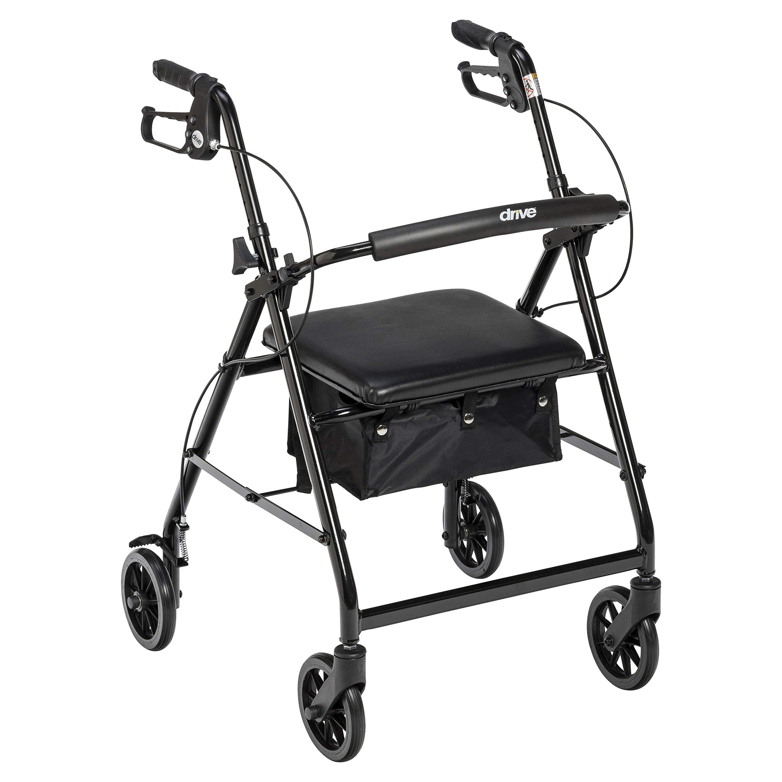 Drive Medical Aluminum Rollator Walker - Fold Up & Removable Back Support - Padded Seat - 6 Inch Wheels - Lightweight Portable Design - Indoor Outdoor Mobility Aid - Black