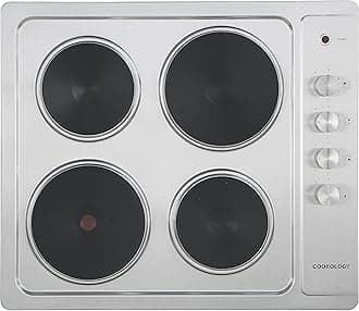 SEP601SS 60cm Cooktop Solid Plate Electric Hotplate Hob in Stainless Steel - 4 Cooking Zones - Built-in Worktop - 6 Heat Settings - Rotary Dials