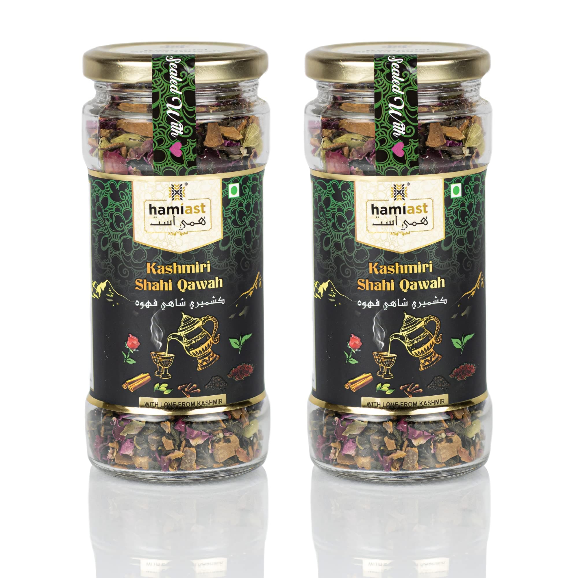 Hamiast Kashmiri Shahi Qawah (Kahwa) Green Tea with Saffron, Authentic and Traditional Blend, No Sugar, 200g (100g, Pack of 2, Holds 100 Cups)