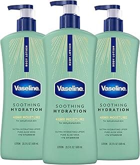 Vaseline Intensive Care Body Lotion for Dry Skin Soothing Hydration Lotion Made with Ultra-Hydrating Lipids + 1% Aloe Vera Extract to Refresh Dehydrated Skin 20.3 oz, Pack of 3 (packaging May Vary)