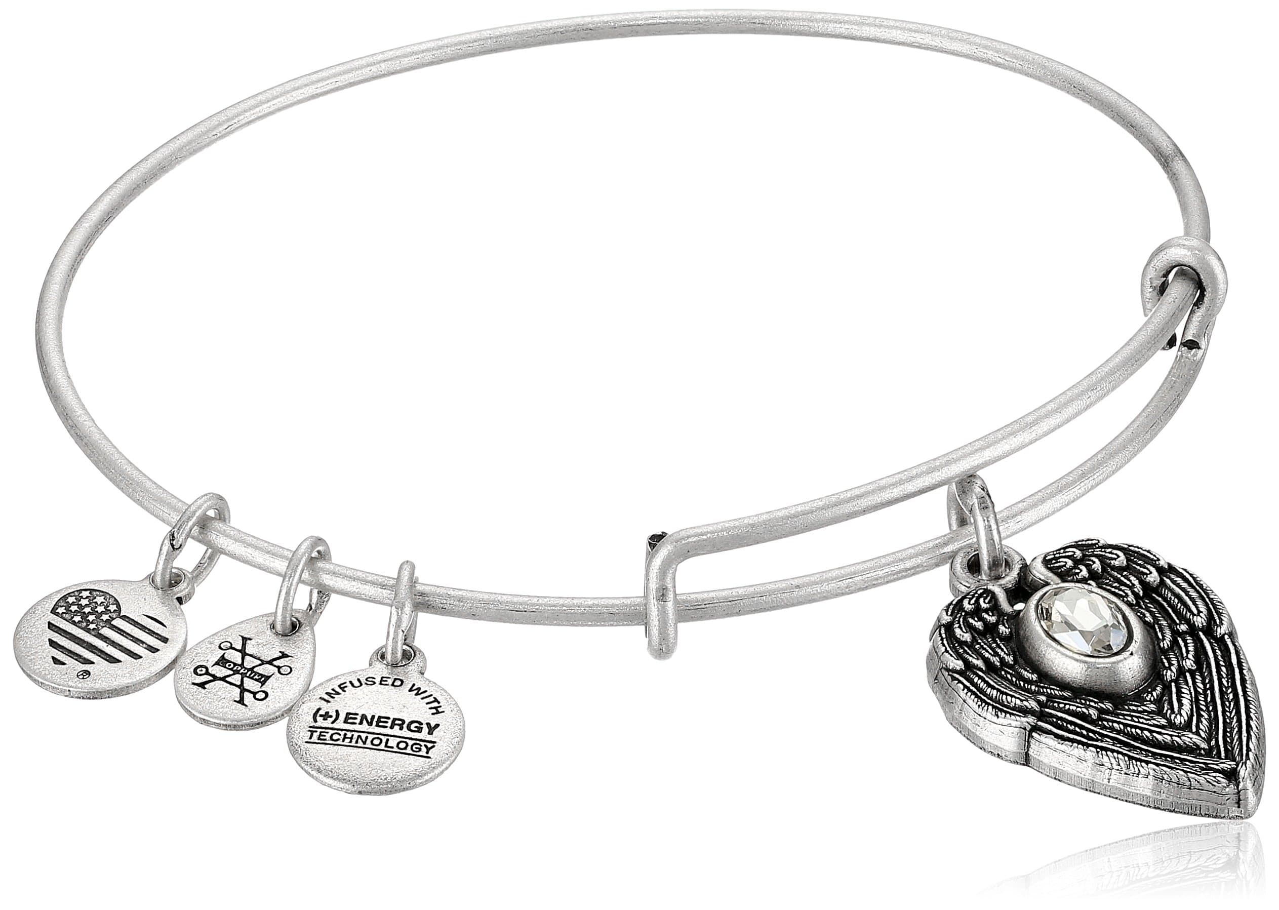 Alex and Ani A16EB101RG Guardian Angel Expandable Wire Silver Bangle Charm Bracelet